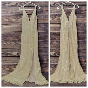 NWOT Medium Sleeveless Tan & Silver Maxi Dress